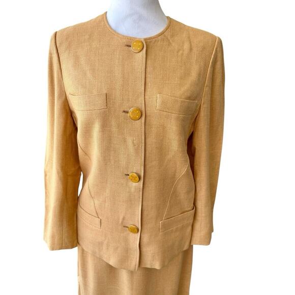 Vintage Celine Paris Blazer Skirt Suit Outfit Set Peach Size 6 EUR 36 Logo Prep - Picture 3 of 14